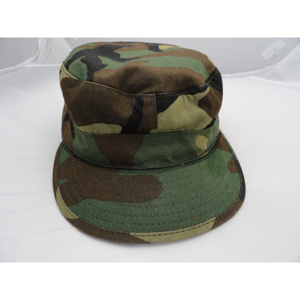 Military Issue Woodland Camo Fitted Cadet Hat Ear Flaps Size 7.5